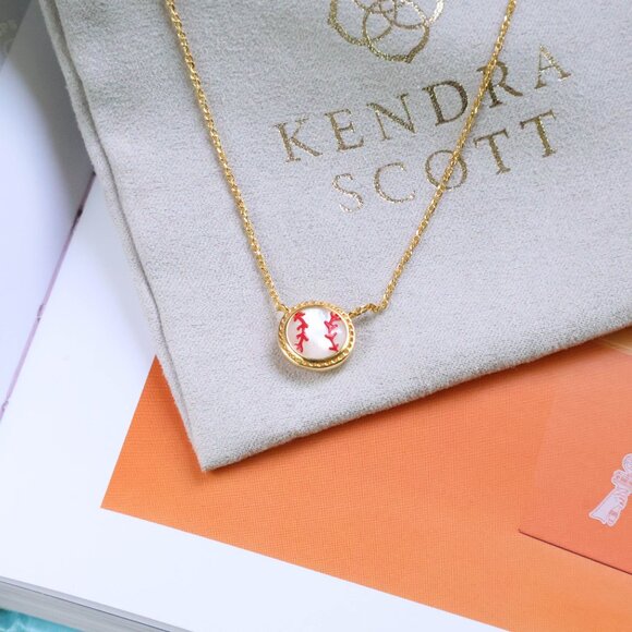 Kendra Scott Baseball Necklace Ivory Mother Pearl Gold - Picture 2 of 2